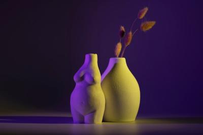 Different Vases Highlighted by Purple and Yellow Light – Free Stock Photo, Download Free Stock Photo