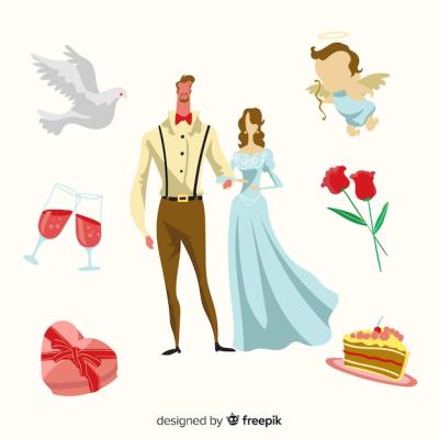 Hand Drawn Wedding Couple with Ornaments – Free Download