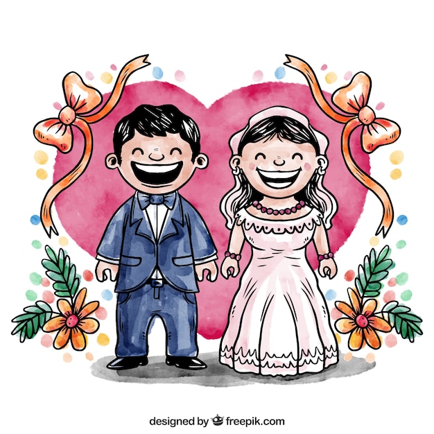 Just Married Watercolor Illustration – Free Download