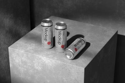 Realistic Aluminum Can Mockup on Concrete Background – Free to Download