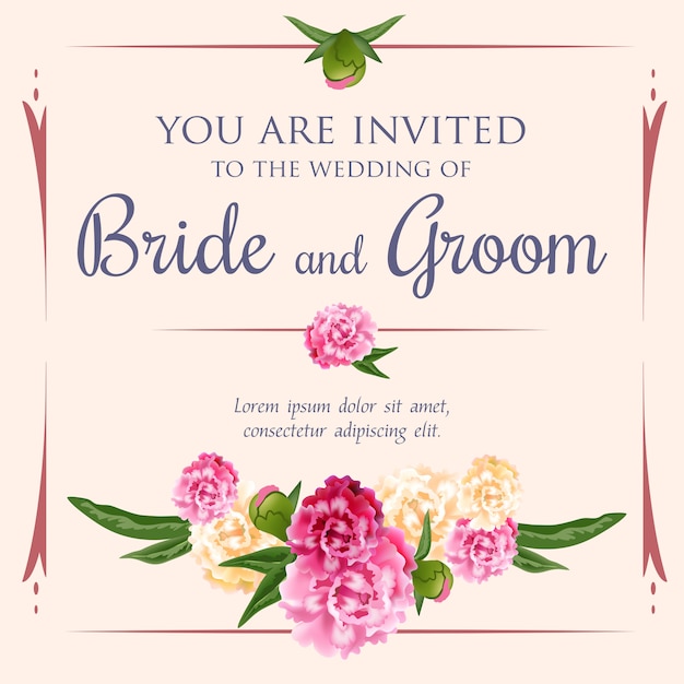 Wedding Invitation Design Featuring Peonies on Pink Background – Free Download