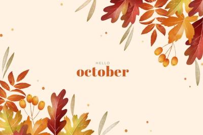 Watercolor Hello October Background for Autumn Celebration – Free Download