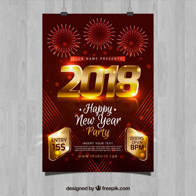 Red and Golden New Year Party Flyer Template – Free Download