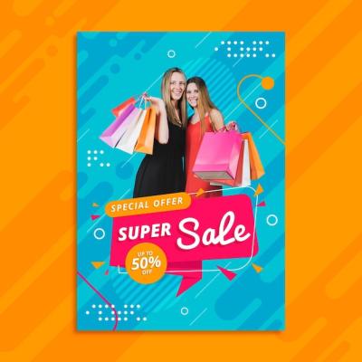 Flat Vertical Sale Poster Template with Photo – Free Download