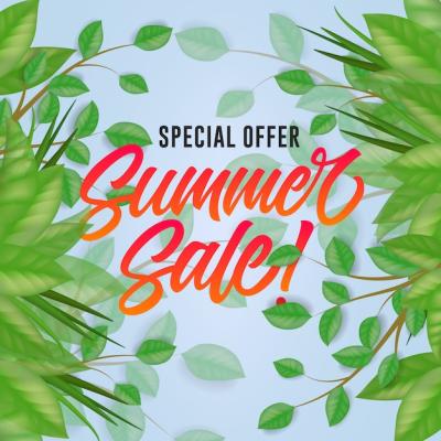 Summer Sale Lettering with Green Grass and Leaves – Free Download