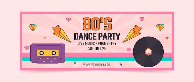 Hand Drawn 80s Party Facebook Cover Template – Free Download