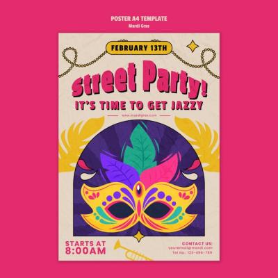 Mardi Gras Celebration Poster Template – Free Download