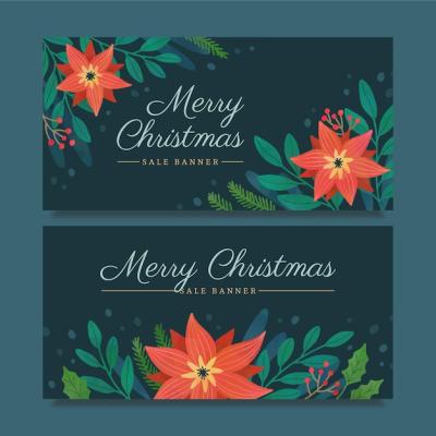 Hand-Drawn Horizontal Christmas Banners Set – Free Download