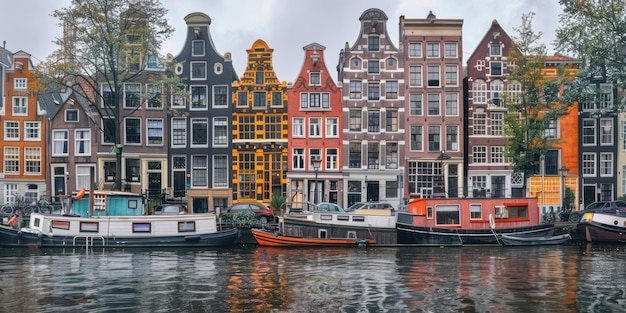 A Row of Houses with a Red Boat in the Water – Free Stock Photo for Download