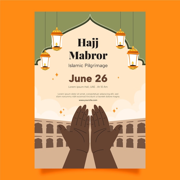 Flat Vertical Poster Template for Hajj Islamic Pilgrimage – Free Download