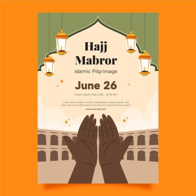 Flat Vertical Poster Template for Hajj Islamic Pilgrimage – Free Download