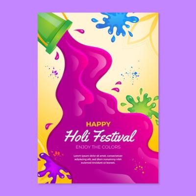 Gradient Vertical Flyer Template for Holi Festival Celebration – Free to Download