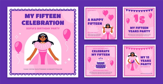 Quinceanera Instagram Template Design in Flat Style – Free Download