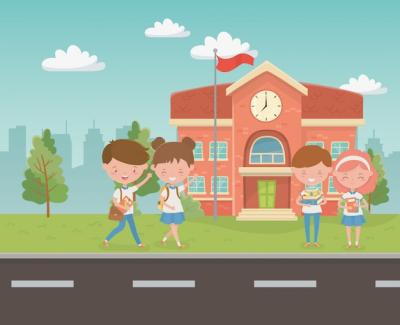 School Building and Kids Scene – Free Stock Photo, Download Free