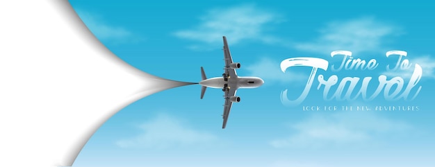 Time to Travel Vector Flyer Featuring Airplane and Sky – Free Stock Photo Download