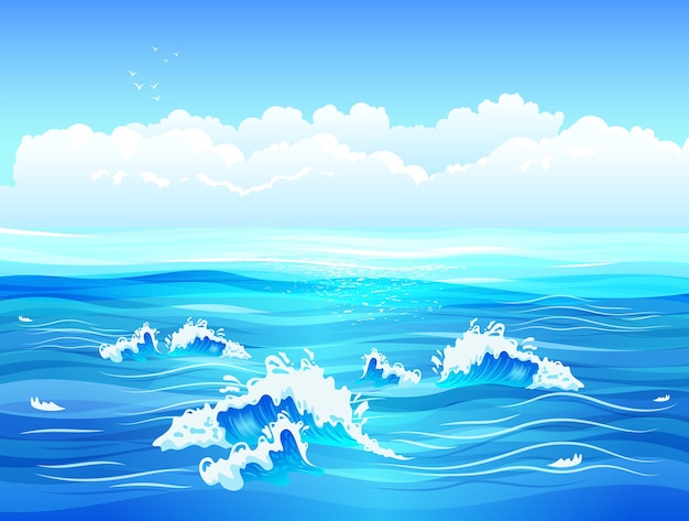 Calm Sea and Ocean Surface with Small Waves and Blue Sky Illustration – Free Download