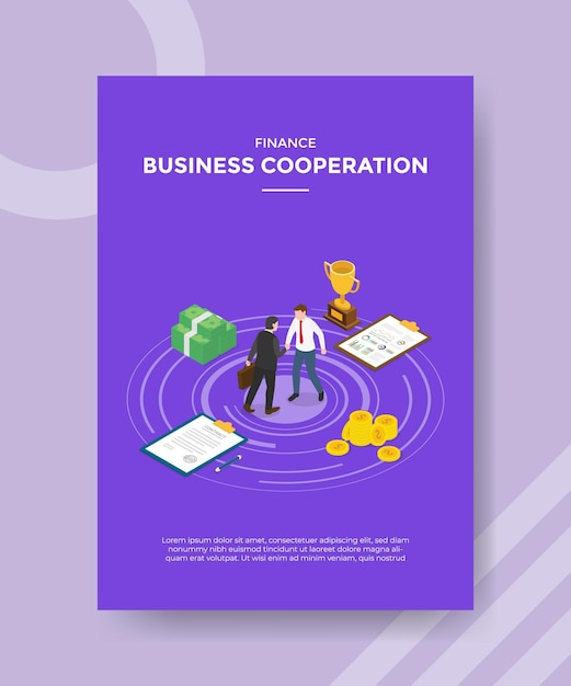 Isometric Illustration of Business Cooperation for Banner and Flyer Templates – Free Download