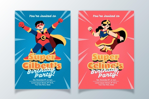 Organic Flat Superhero Birthday Invitation Template – Free Download