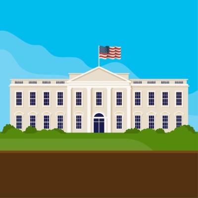 Flat Design White House Front View – Free Download