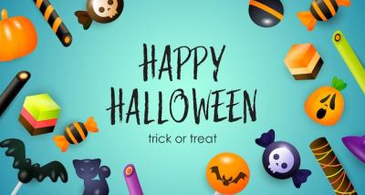 Happy Halloween: Trick or Treat Lettering and Delicious Candies – Free Download