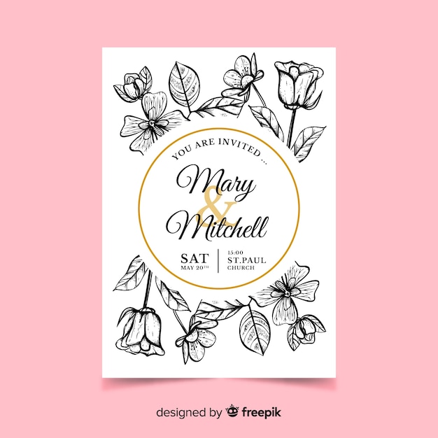 Realistic Flowers Wedding Invitation – Free Download