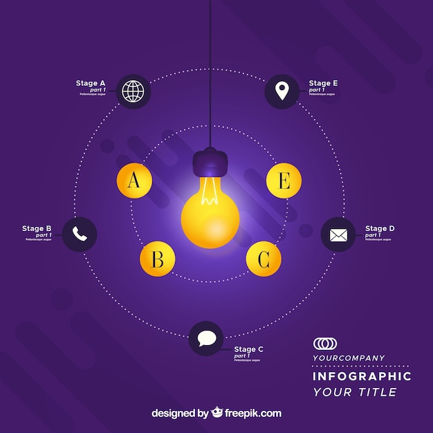 Infographics Featuring a Light Bulb in Flat Design – Free Download