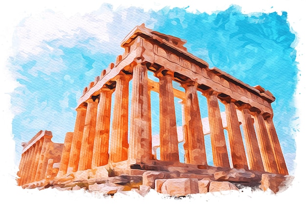 Beautiful Watercolor Landscape of Athens, Greece – Free to Download