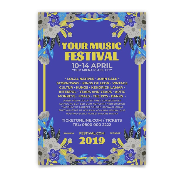 Hand Drawn Music Festival Poster Template – Free Download