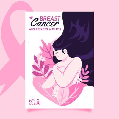 Hand Drawn Flat Breast Cancer Awareness Month Vertical Flyer Template – Free Download