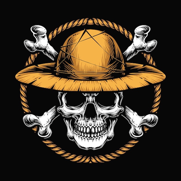 Skull and Crossbones Wearing Straw Hat Vector – Free Download