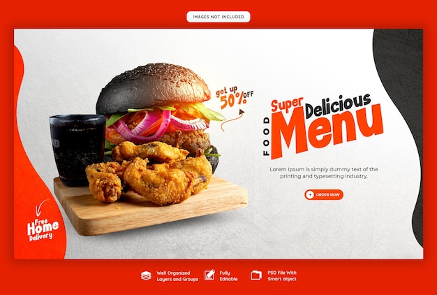 Delicious Burger and Food Menu Web Banner Template – Free Download