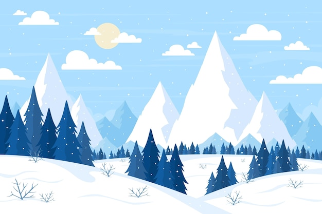 Hand Drawn Flat Winter Landscape Illustration – Free Download