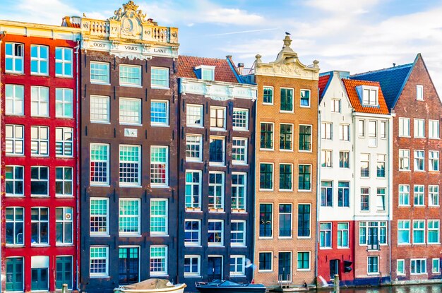 Colorful Illustration of Typical Dutch Architecture in Amsterdam