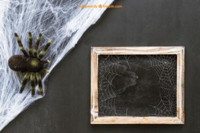 Halloween Slate Mockup Featuring Cobweb and Spider – Free Download