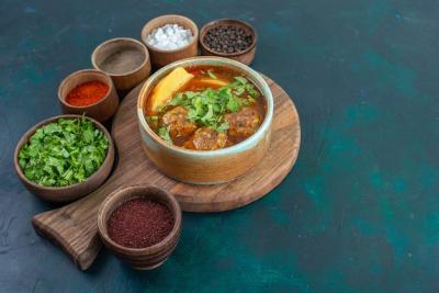 Delicious Meat Soup with Meatballs, Greens, and Sliced Potatoes – Download Free Stock Photo