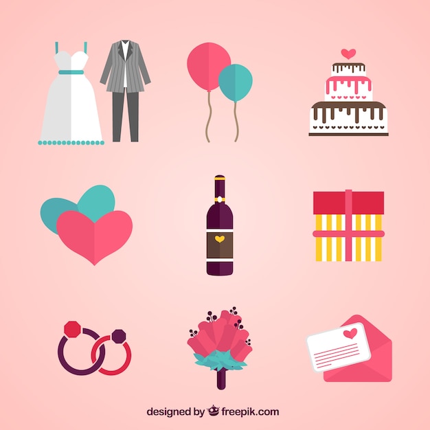 Wedding Elements in Flat Design – Free Download