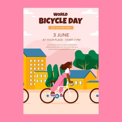 Hand Drawn World Bicycle Day Poster for Free Download