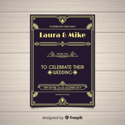 Art Deco Vintage Dark Wedding Invitation Template – Free Download