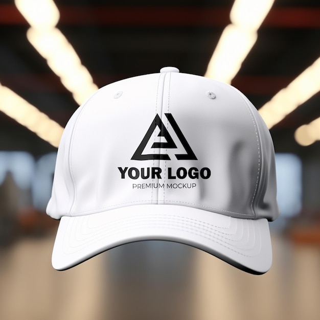 PSD Cap Mockup Featuring Logo on Blurred Background – Free Download