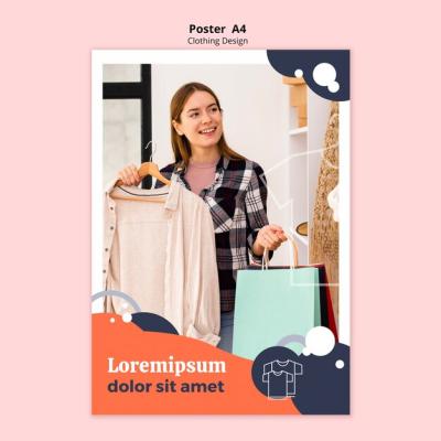 Clothing Store Poster Featuring Woman with Paper Bags – Free Download