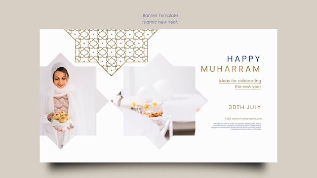 Islamic New Year Horizontal Banner Template with Arabic Pattern – Free Download