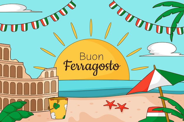 Hand Drawn Background for Ferragosto Celebration – Free Download