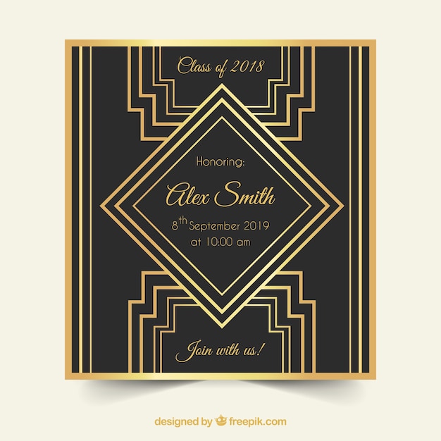 Elegant Graduation Invitation Template in Golden Style – Free Download