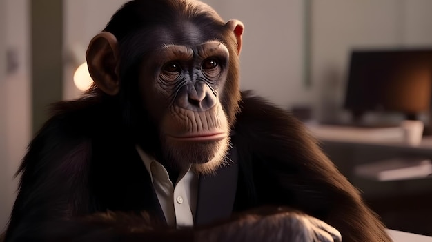 Chimpanzee in a Suit Sitting in a Light Room – Free Stock Photo, Download Free