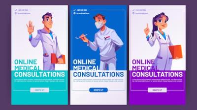 Online Medical Consultation Banners Featuring Doctors – Free Download