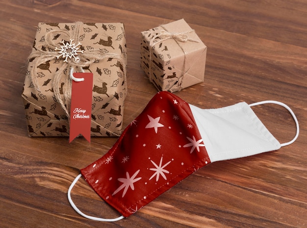 High Angle Christmas Presents and Mask – Free Stock Photo for Download