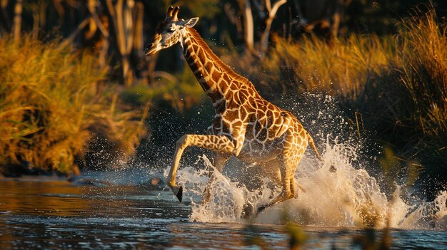 A Giraffe Running in Water – Free Stock Photo for Download