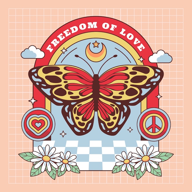 Hand Drawn Retro Butterfly Illustration – Free Download