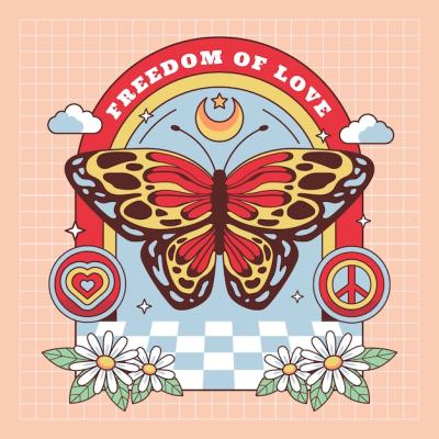 Hand Drawn Retro Butterfly Illustration – Free Download