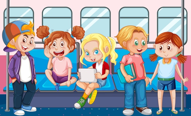 Cartoon Illustration of People Inside a Bus – Free Download